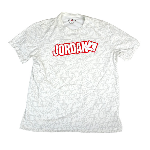 Nike Air Jordan Shirt Mens XL White All‎ Over Sticker Crew Neck - Picture 1 of 9